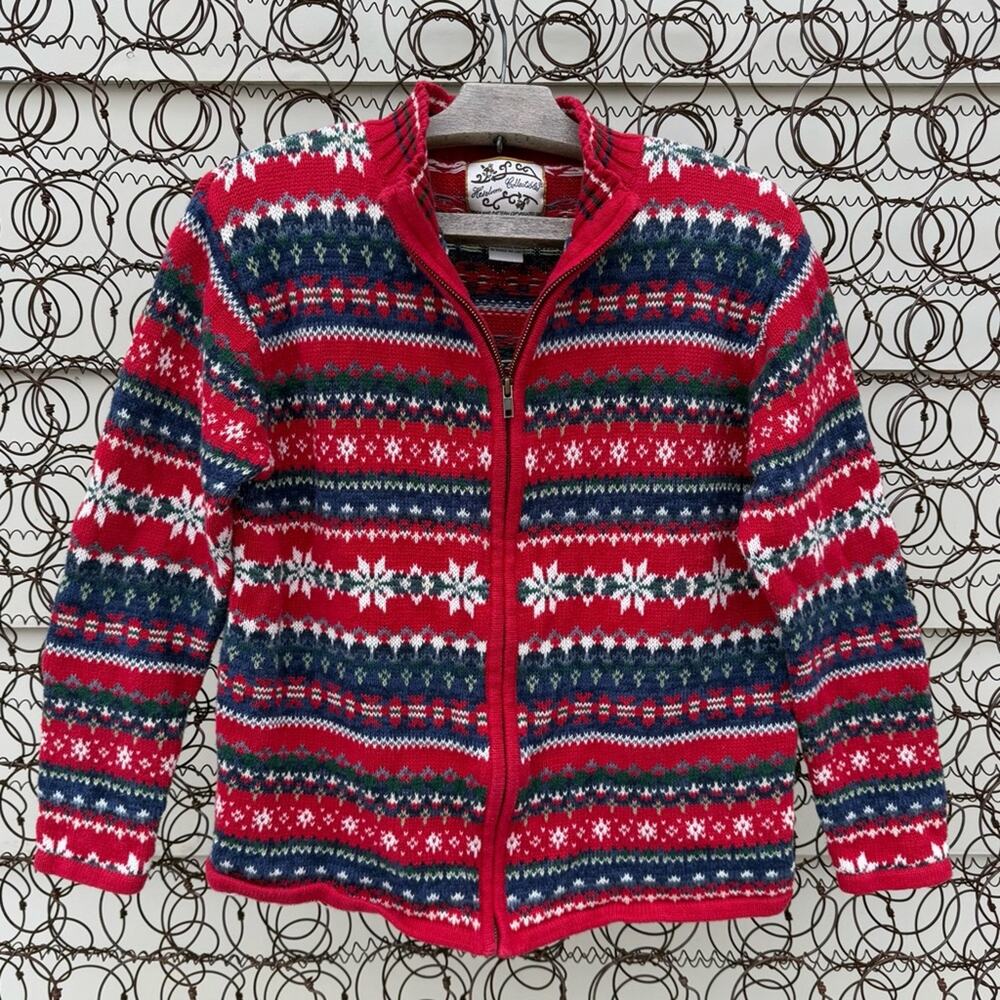 Y2K Heirloom Collectibles Fair Isle Nordic Ski Zip Cardigan Sweater Red Blue S